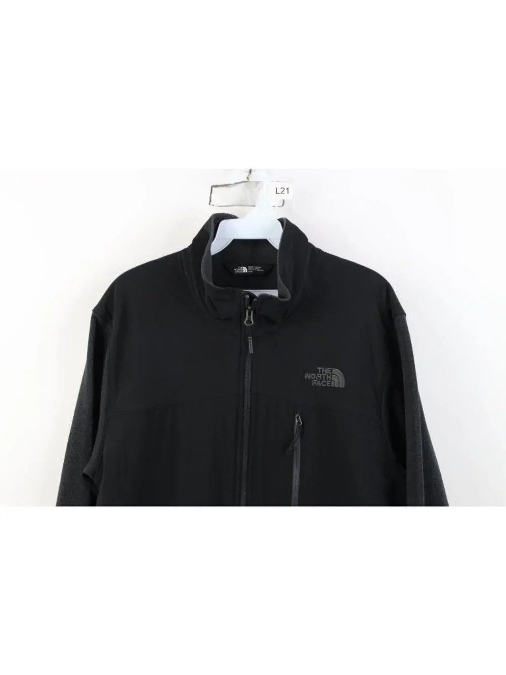 The North Face Mens Medium Spell Out Norris Full Zip Fleece Jacket Heather Black